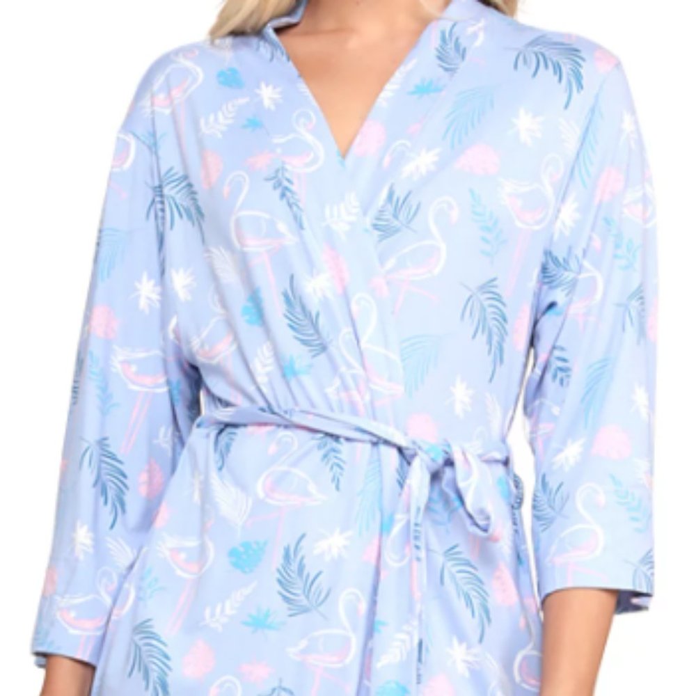 NWT light blue and pink flamingo bathrobe super comfy & cozy